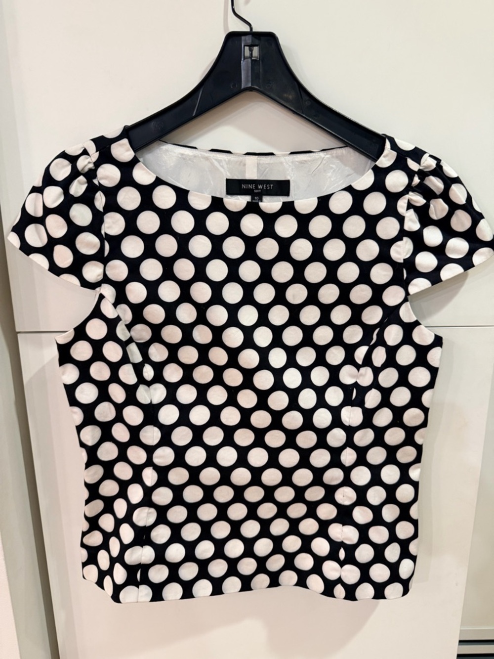 Nine West Black White Polka Dot Belted Top Blouse Size 10 Matching Skirt Listed